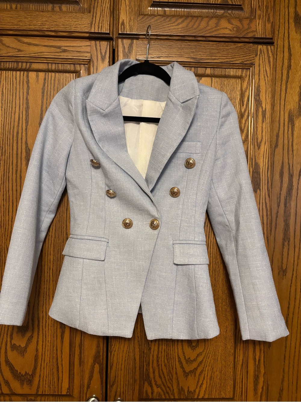 Double-Breasted Light Blue Women's Blazer Jacket